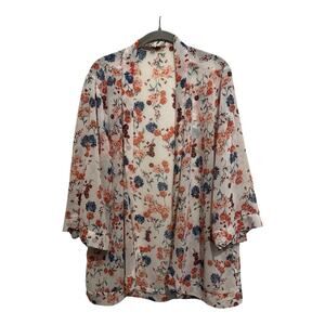 Floral Semi Sheer Top Cover Up Size‎ 14 Open Front Wide Sleeve Fairy Beachy Boho